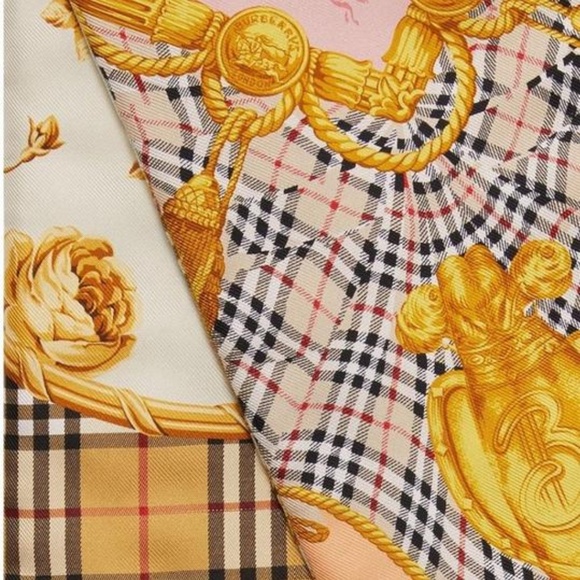 Burberry Multicolor Roses Check Pattern Silk Scarf - Picture 7 of 7